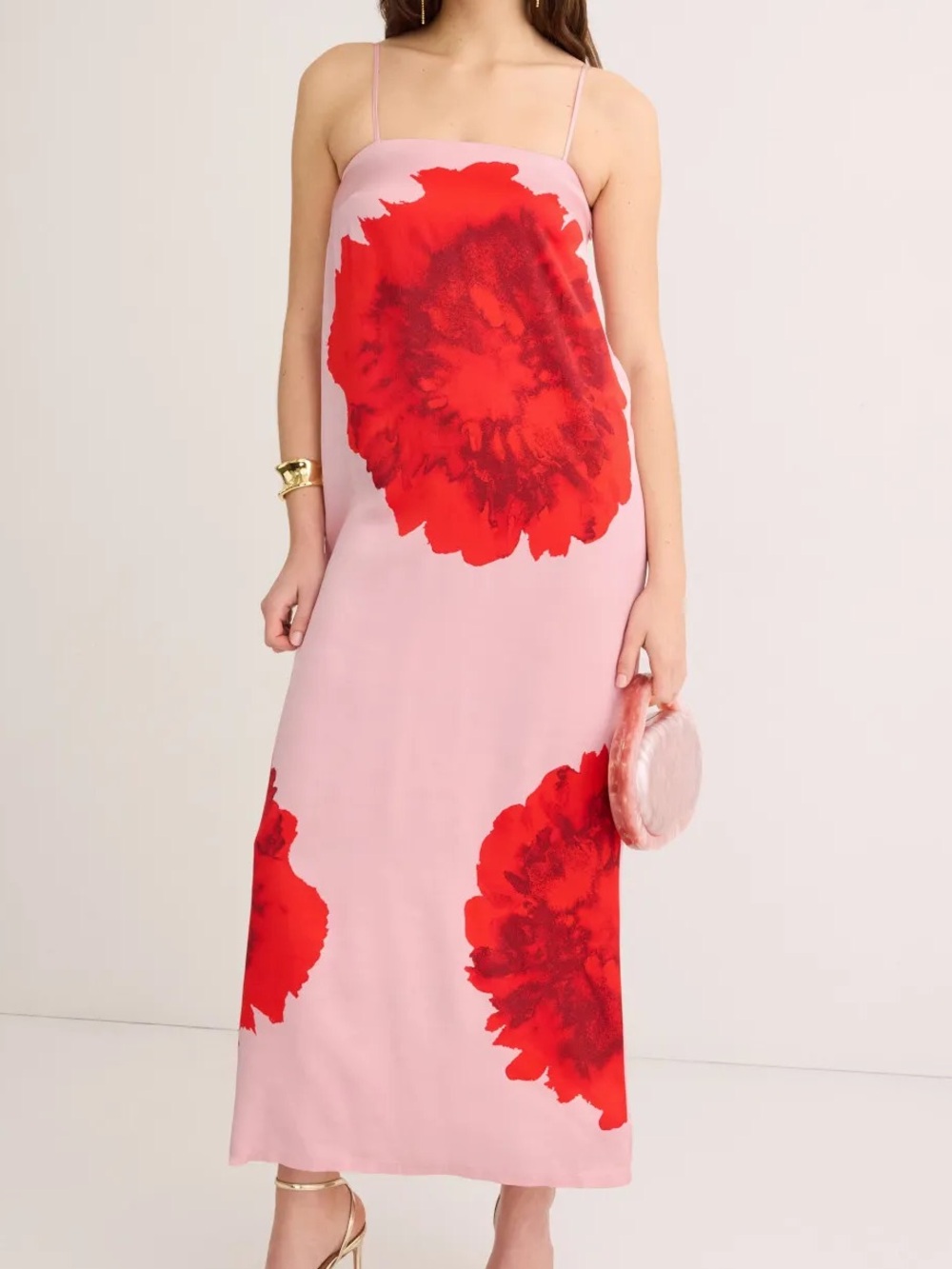 Suboo Emilia Bustier Gown Pink Red Floral Slip Maxi Dress Satin Resort Large